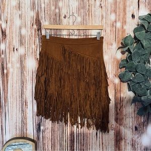 Blue B faux suede fringe skirt, M
